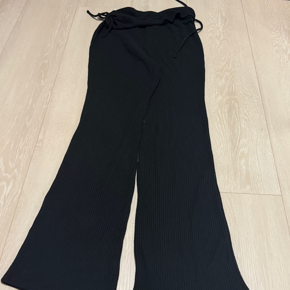 PINK Victoria's Secret Ribbed Black Wide Leg Pants - Picture 6 of 6